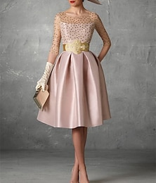 ieftine -Linia -A Rochii de cocktail Elegant Rochie Invitat la nunta Kentucky Derby Lungime Genunchi Manșon Jumate Bijuterie Buzunar Satin cu Buton Buzunar 2024