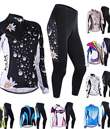 abordables -Nuckily Mujer Manga Larga Maillot de Ciclismo con Mallas Blanco Negro Flores Botánica Bicicleta Trajes de Yoga Resistente al Viento Transpirable Diseño Anatómico Bandas Reflectantes Bolsillo trasero