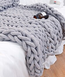 cheap -Chunky Knit Blanket Throw | 100% Hand Knit with Jumbo Chenille Yarn