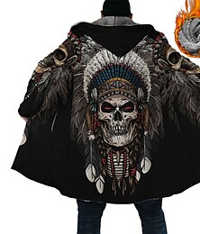 abordables -Hombre Cráneos Indio Abrigo de invierno Chaqueta de lana Abrigo Mantiene abrigado Transpirable Cómodo Ropa de calle Estilo Étnico Estilo retro Deporte Ropa Cotidiana Noche Cremallera Bolsillo