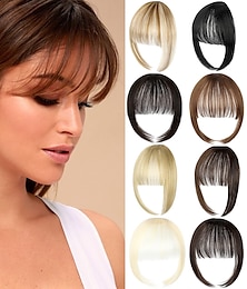 billiga -lugg hårspänne i förlängningar naturlig lugg lugg clip-on front snygg platt bang i ett stycke långt rakt hårstycke för kvinnor
