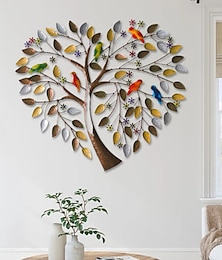 ieftine -Arborele genealogic în formă de inimă decor de perete metalic arborele vieții artă de perete metalică ornament de pasăre acasă dormitor living decor fereastră