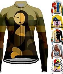 billige -Dame Sykkeltrøyer Grafisk Morsom Langermet Sykkel Jersey Topper med 3 baklommer Fjellsykling Veisykling Hurtigtørkende Refleksbånd Tilbake Lomme Fukttransport sport Svart Hvit Gul Klær