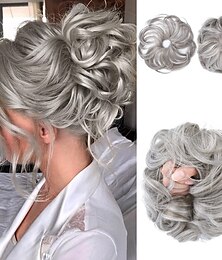 halpa -2kpl updotettu sotkuinen hiusnuttu kihara aaltoileva poninhäntä pidennykset hiuslisäkkeet hiukset ryppyjä kääreet chignon naisille tytöille (plus rajoitettu hiusnuttu pidemmillä hiuksilla