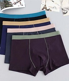 baratos -Homens 4 pacotes Cuecas boxer Roupa Íntima Calcinha básica Cueca Boxer Mistura de Poli / Algodão Respirável Macio Bloco de cor Cintura Média Preto Vermelho