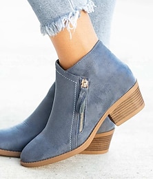 cheap -Women's Boots Chelsea Boots Suede Shoes Plus Size Outdoor Daily Solid Color Solid Colored Booties Ankle Boots Cuban Heel Round Toe Basic Classic Casual Suede Zipper Black Blue Orange