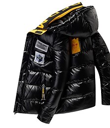 זול -בגדי ריקוד גברים מעיל חורף ז'קטים לחורף ז'קט פאפר ז'קט מרופד כיס משרד קריירה פגישה (דייט) יום יומי\קז'ואל שמור על חום הגוף חוץ יום יומי חורף הדפס שחור ז'קט פאפר