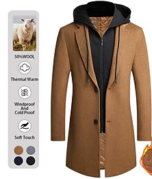 economico -Per uomo Cappotto invernale Cappotto di lana Cappotto Da tutti i giorni Per uscire Inverno Lana Tenere al caldo Lavabile Capispalla Abbigliamento Di tendenza Top caldi Tinta unita Cappuccio staccabile