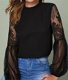 levne -Dámské Boho košile Krajková košile Halenka Síťovaný patchworkový top Plná / Jednobarevná Klasické Krajkový Sladký Lucerna rukáv Párty Denní Jdeme ven Výšivka Černá Fialová Tmavomodrá Jaro & podzim
