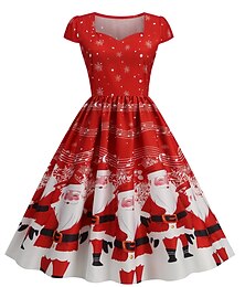 preiswerte -Ausgefallenes Weihnachtskleid Damen 1950er Erwachsene Weihnachten Maskerade Heiligabend Weihnachten Party Silvester Kleid