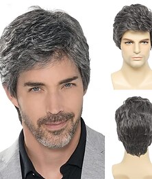 economico -parrucche da uomo parrucca grigia corta resistente al calore sintetico a strati capelli naturali costume cosplay parrucche di halloween per uomo ragazzo maschio