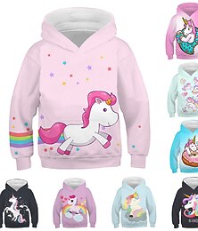 abordables -Kids Girls' Hoodie Cartoon Unicorn Long Sleeve Fall Winter Active Fashion Cotton Casual Regular Fit