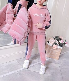cheap -3 Pieces Sets Kids Girls' Down Cotton Vest Set Color Block Pants Winter  Set Long Sleeve Fashion Casual 7-13 Years Winter Black Pink Red