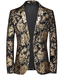 economico -Per uomo Abbigliamento da cocktail Giacca Ricevimento di matrimonio cocktail Per tutte le stagioni Poliestere Floreale Monopetto - 2 bottoni Giacca Argento Oro