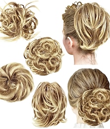 billiga -4 st rörigt hår bulle rakt hårstycke rufsig updo för kvinnor hårförlängningar kort hästsvans elastiska scrunchies lockigt hår accessoarer