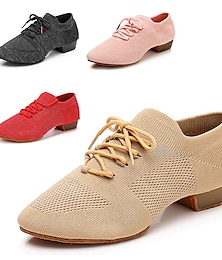 cheap -Women's Jazz Shoes Performance Professional Professional Practice Thick Heel Round Toe Lace-up Adults' Light Brown Black Rosy Pink