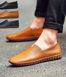 billige -Herre Tøfler & Slip-ons Læder sko Plus størrelse Køre loafers Håndlavede sko Afslappet Strandstil Daglig Læder Hjemmesko Sort Hvid Gul Sommer Forår