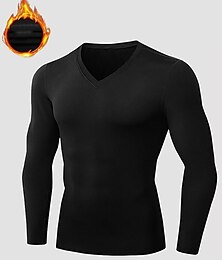 economico -Per uomo T-shirt Compressione T-shirt da corsa Manica lunga Maglietta Sportivo Athleisure Primavera A V Vello Elastene Tenere al caldo Traspirante Asciugatura rapida Traspirazione umidità Fitness