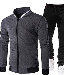 voordelige -Voor heren Trainingspak sweatsuit Sweatshirt met rits Jack Joggingpakken Rode Wijn Zwart Wit Marineblauw Donkergrijs Opstaande boord Effen 2-stuks Sport & Outdoor Sport Streetwear Streetwear Casual