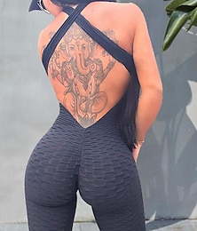 economico -Per donna Tuta da Ginnastica Tuta da allenamento Tutina Retro incrociato Tinta unica Leggings Body Pagliaccetto Nero Bianco Spandex Allenamento in Palestra Fitness Yoga Vita Alta Elasticità 4 vie