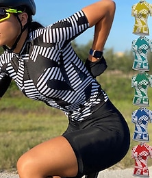 cheap -21Grams Women's Cycling Jersey Short Sleeve Bike Top with 3 Rear Pockets Mountain Bike MTB Road Bike Cycling Breathable Moisture Wicking Quick Dry Reflective Strips Black Yellow Red Stripes Sports