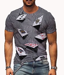 cheap -Playing Cards Casual Mens 3D Shirt | Brown Summer Cotton | Men'S Patterned Poker Round Neck Short Sleeve Gray Purple Yellow Party Daily Print Tops Graphic