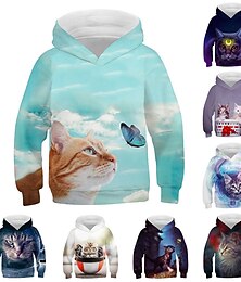 abordables -Kids Girls' Hoodie Cat Long Sleeve Fall Winter Fashion Cool Polyester Casual Regular Fit