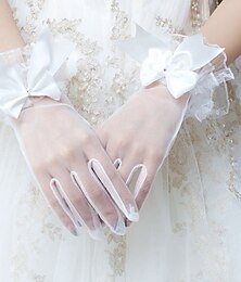 voordelige -Tule Polslengte Handschoen Vintage-stijl / Elegant Met Strik(ken) Bruiloft / feesthandschoen