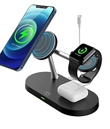 economico -Caricatore senza fili 15 W Potenza di uscita Stazione di ricarica wireless Ricarica wireless veloce A calamita 5 in 1 Per Magsafe iPhone 14/13/12 Pro Max Mini, iWatch SE/8/7/6/5/4/3/2, AirPods 3/2/Pro