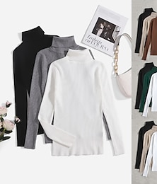economico -Per donna Pullover Maglione Essenziale Informale Tinta unica A coste A collo alto Lavorato a maglia Sottile Manica lunga Maglia Giornaliero Nero+Bianco+Grigio Nero+Albicocca+Marrone Autunno Inverno