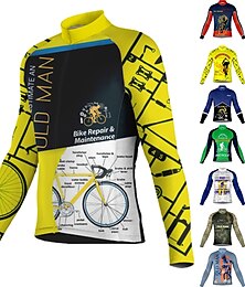 cheap -Men's Cycling Jersey Long Sleeve Bike Jersey Top with 3 Rear Pockets Mountain Bike MTB Road Bike Cycling Breathable Quick Dry Moisture Wicking Reflective Strips Green Yellow Army Green Graphic Spandex