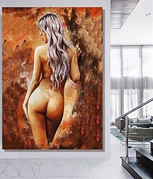 baratos -Confeccionada à Mão Pintura a Óleo Pintados à mão Vertical Pessoas Moderna Moderno Tela enrolada (sem moldura)