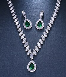 abordables -Nuptiales Parures 1 jeu Zircon Cuivre Imitation de diamant 1 Collier Boucles d'Oreilles Femme Elégant Luxe Rivière de Diamants Goutte Goutte d'eau diamant Parure de Bijoux Pour Anniversaire robe