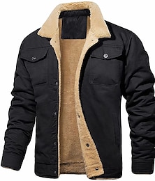 Χαμηλού Κόστους -Ανδρικά Χειμερινό παλτό Χειμωνιάτικα μπουφάν Μπουφάν fleece Μπουφάν εργασίας Καθημερινά Ρούχα Διακοπές Ζεστό Τσέπη Κουμπί-Κάτω Χειμώνας Συμπαγές / Απλό χρώμα Ανατομικό Χαλάρωση Απορρίπτω