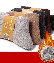 お買い得  -5組の超厚手のウールソックス冬の男性と女性の暖かいウールの靴下は厚く、ベルベットのタオルソックスは無地のテリーソックスです。