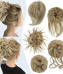 economico -5 pezzi di capelli disordinati panino parrucchino arruffato updo per le donne estensione dei capelli coda di cavallo scrunchies con elastico elastico lungo updo disordinato parrucchino accessori per