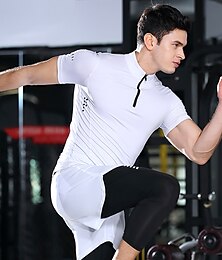 お買い得  -男性用 コンプレッション・シャツ ランニングＴシャツ ハーフジップ 半袖 Tシャツ スポーツ 夏 スパンデックス 高通気性 速乾性 吸汗性 ソフト ジムトレーニング ランニング アクティブトレーニング スポーツウェア アクティブウェア ソリッド ブラック ホワイト ルビーレッド