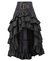 cheap -Women's Skirt Petticoat Gothic Dress Long Skirt Maxi Skirts Ruffle Asymmetric Hem Solid Colored Carnival Party Fall & Winter Polyester Retro Vintage Gothic Victorian Carnival Costumes Ladies Black