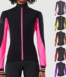 voordelige -Dames Wielrenshirt Kleurenblok Lange mouw Fietsen Shirt Kleding Bovenlichaam met 3 achterzakken Bergracen Wegwielrennen Sneldrogend Reflecterende strips Achterzak Vochtregelerend Sport Geel Roze Rood