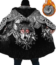 billiga -Herr Djur Varg Vinterkappa Fleece-jacka Kappa Håller värmen Andningsfunktion Bekväm Mode Streetwear Sport Sport & Utomhus Dagliga kläder Utekväll Dragkedja Ficka Mönster Höst vinter Luvtröja Långärmad