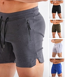 cheap -Men's Athletic Shorts Workout Shorts Running Shorts Gym Shorts Drawstring Sporty Zipper Pocket Solid Color Cycling Breathable Short Sport Fitness Gym Sports Sports & Outdoors Slim Black White