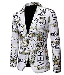 cheap -Men's Cocktail Attire Blazer Wedding Party Spring Autumn Polyester Letter & Number Comfort Single Breasted Two-button Blazer Black White Red Blue