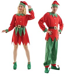 ieftine -Mos Craciun Elf Ținute Rochie de Crăciun Bărbați Pentru femei Băieți Fete Crăciun Crăciun Ajunul Craciunului Pentru copii Adulți Petrecere Crăciun Catifea Vârf Rochie Pantaloni Pălărie