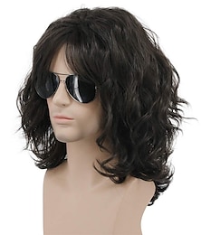 cheap -California 70s 80s Rocker Wig Men Women Long Curly Dark Brown Halloween Costume Anime Wig