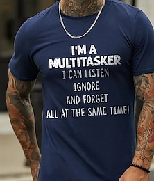cheap -I 'M A Multitasker Can Listen Ignore And Forget All At The Same Time T-Shirt Mens 3D Shirt For Birthday | Red Summer Cotton | Grey Tee Casual Style Classic Cool Letter I'M Crew Neck Clothing Apparel