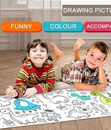 abordables -Rollo de dibujo para niños, el mejor regalo de Navidad, fácil de rasgar con un compañero de pintura: 12 lápices de colores de 118''x118'' (300 cm x 300 cm)