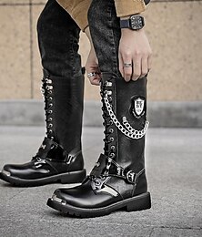 economico -stivali da motociclista punk gotici da uomo con catene e dettagli in metallo - stivali da combattimento robusti ed eleganti per eventi motociclistici e uscite informali