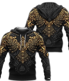 abordables -Vikingos guerreros Tatuaje vikingo Sudadera Dibujos Manga Anime 3D Bolsillo delantero Gráfico Para Pareja Hombre Mujer Adulto Impresión 3D Casual Diario