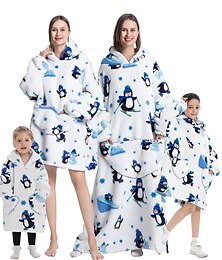 billiga -Barn Vuxna Oversized hoodiefilt Bärbar filt med ficka Pingvin Djur Onesie-pyjamas Flanell Cosplay För Herr Dam Pojkar Jul Pyjamas med djur Tecknad serie