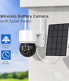 abordables -Hiseeu Wifi Camera With Solar Panels Outdoor 5X Zoom 1080P PTZ IP Camera PIR Motion Detection Audio Video Surveillance Camera